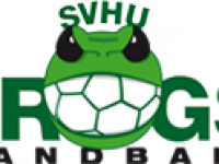 Logo der SVHU-&quot;Frogs&quot;, ein grinsender Frosch mit Handball-Muster statt Zähnen.