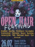 Flyer für das &quot;Open Hair Festival&quot;, Motiv: Frau mit wilder Frisur, Sternchen u.ä