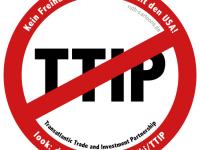 Anti-TTIP-Logo, Schriftzug &quot;TTIP&quot; im roten Kreis, rot durchgestrichen