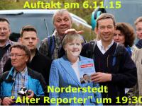 ALFA-Werbung - Bernd Lucke macht sich über eine Merkel-Stelltafel lustig.