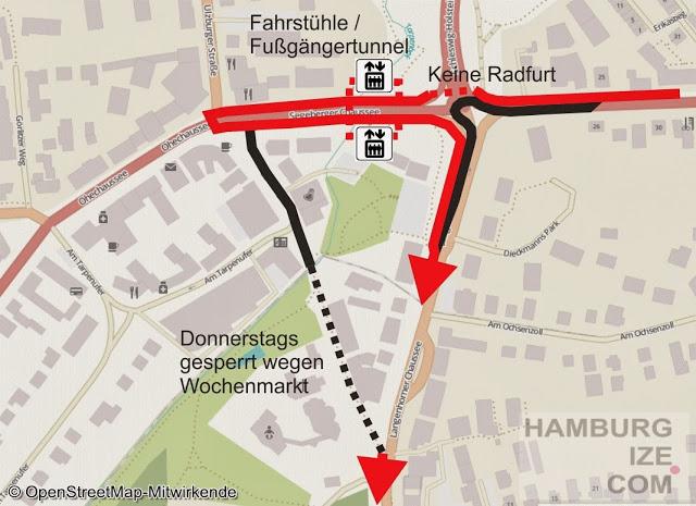 Skizze der Radverkehrsführung aus Richtung Glashütte